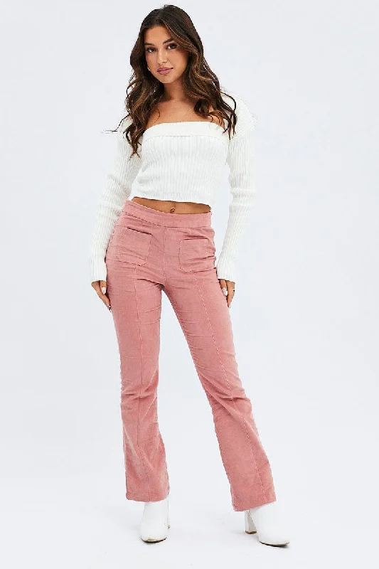 Special Offers Pink Flare Leg Pants High Rise Corduroy