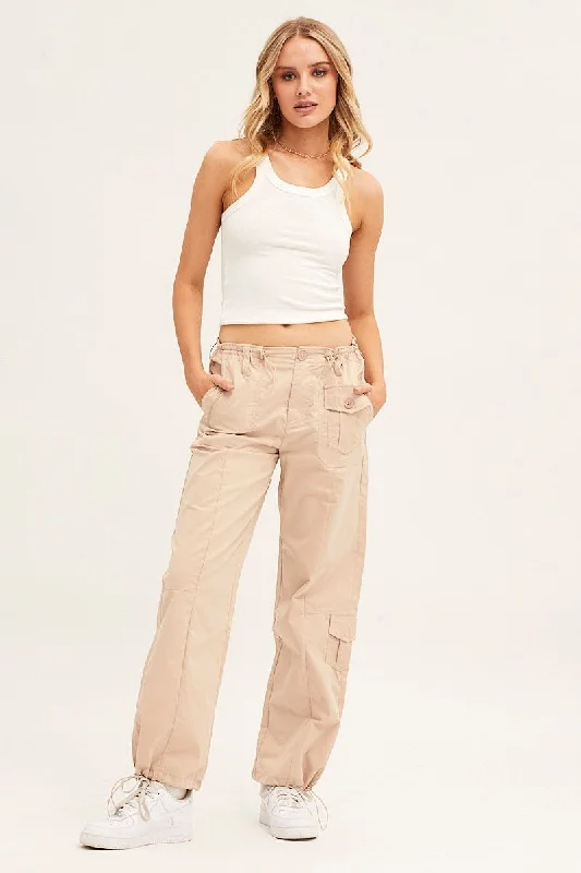 Unleash Your Trend Driven Style Beige Pants Strap Waist Cargo