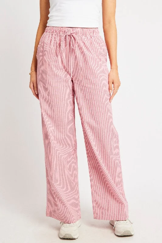 Trendy Street Style Clothing Red Stripe Wide Leg Pants High Rise