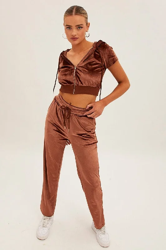 Trend Forward Threads Brown Velvet Flared Hem Pants