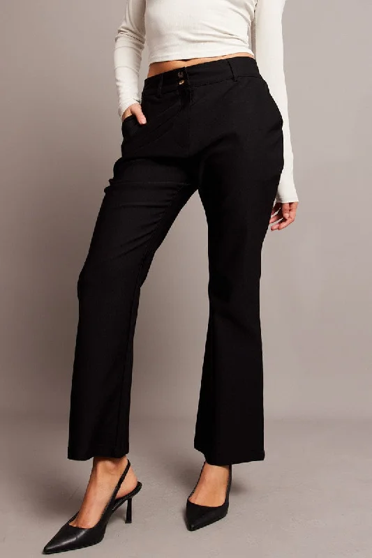 Women's Fashion Clothing Black Slim Pants High Rise