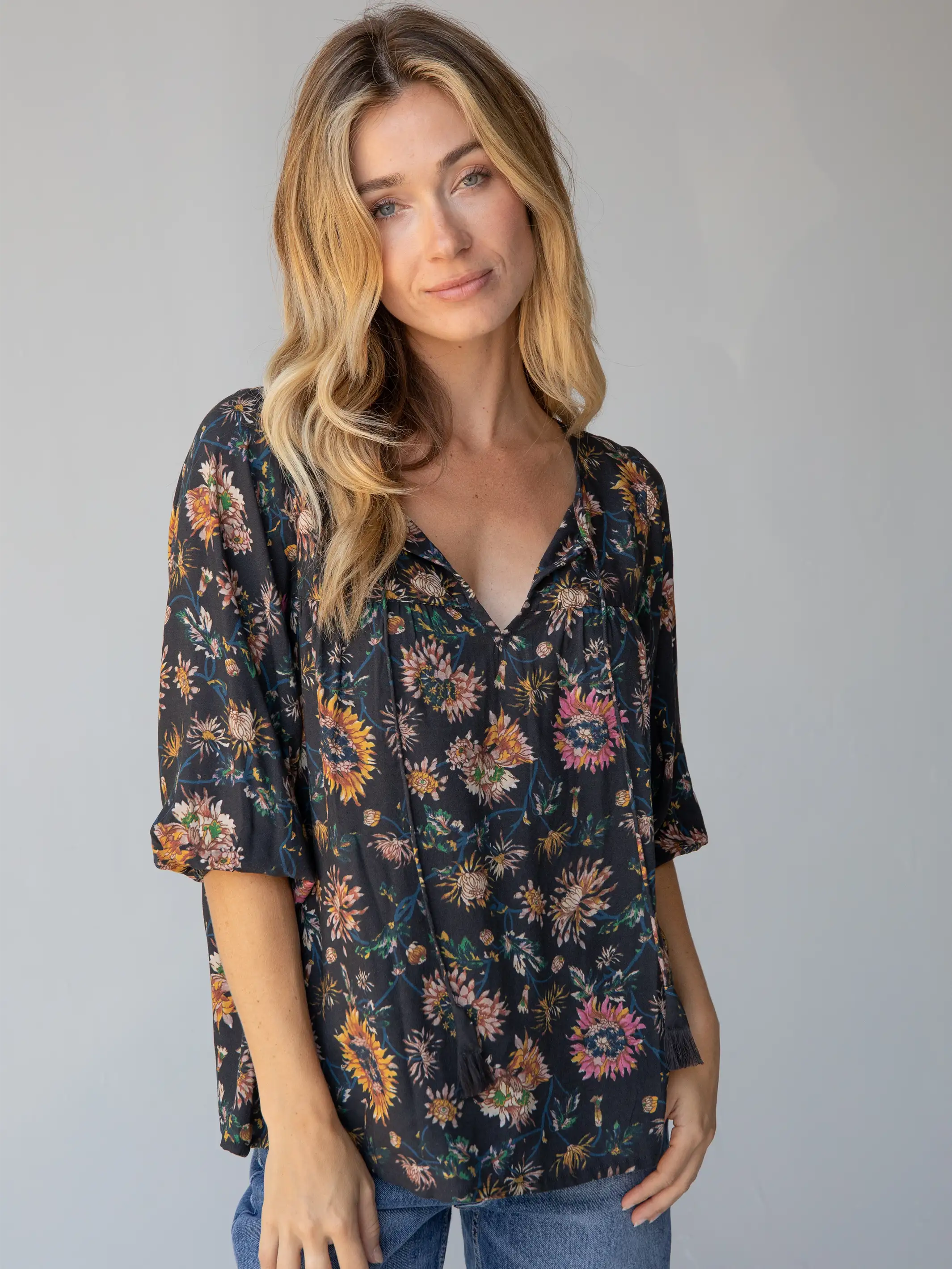 Trendy Women's Collection Maribel Top - Black Floral