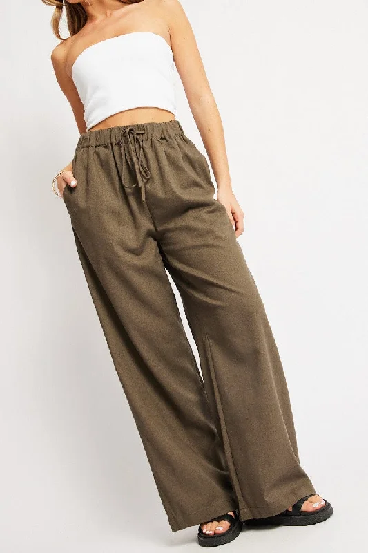 Casual Chic Green Wide Leg Pants Elasticated Waist