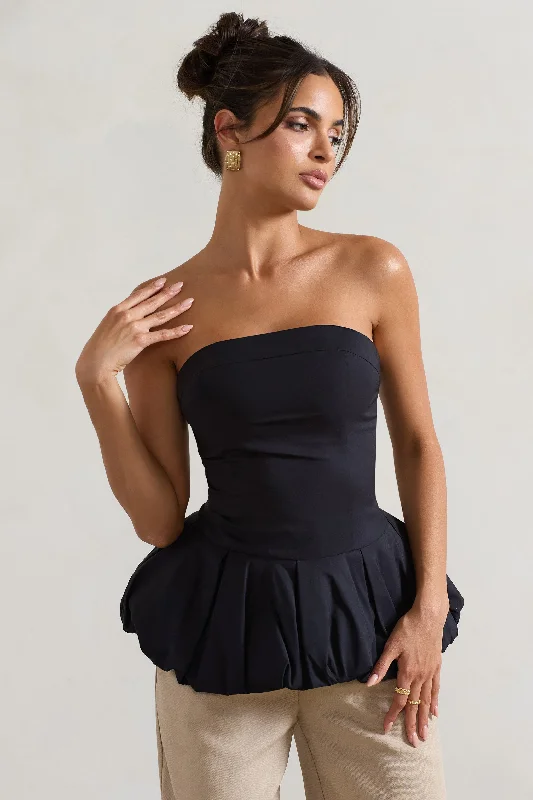 Flash Discount Roll With It | Black Bandeau Ruffle Top