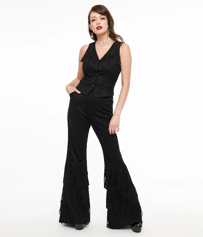 Trend Setting Threads Smak Parlour 1970s Black Suede Tassel Flare Pants