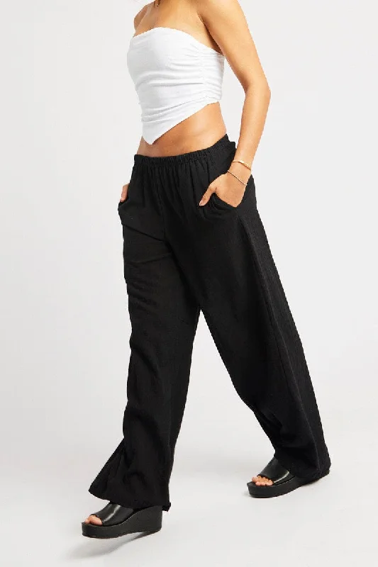 Graceful Fashion Black Wide Leg Pants High Rise