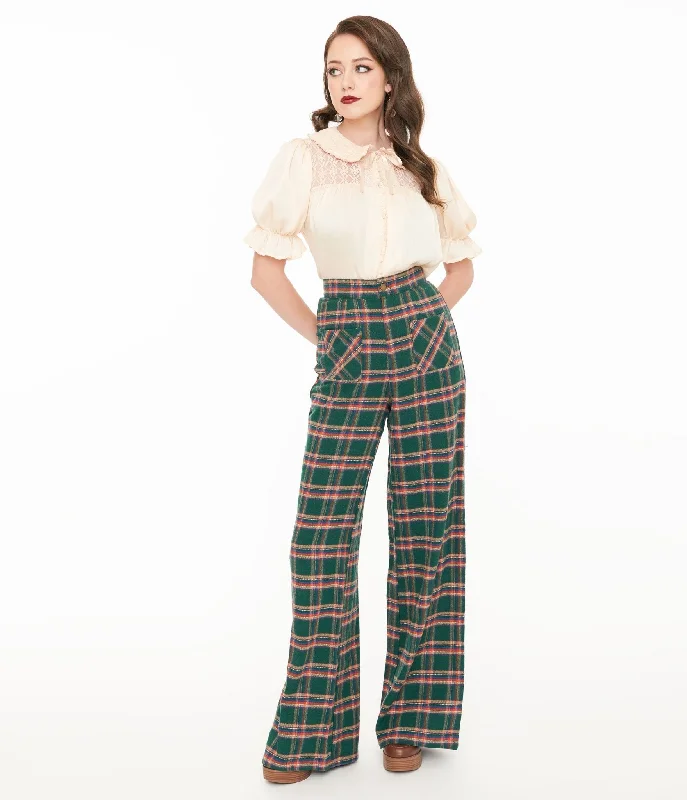 Enjoy Discount Smak Parlour 1960s Green & Red Plaid Wide Leg Trousers