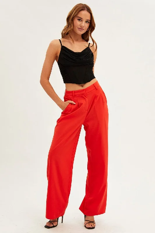 Clothes Woman Orange Wide Leg Pants High Rise