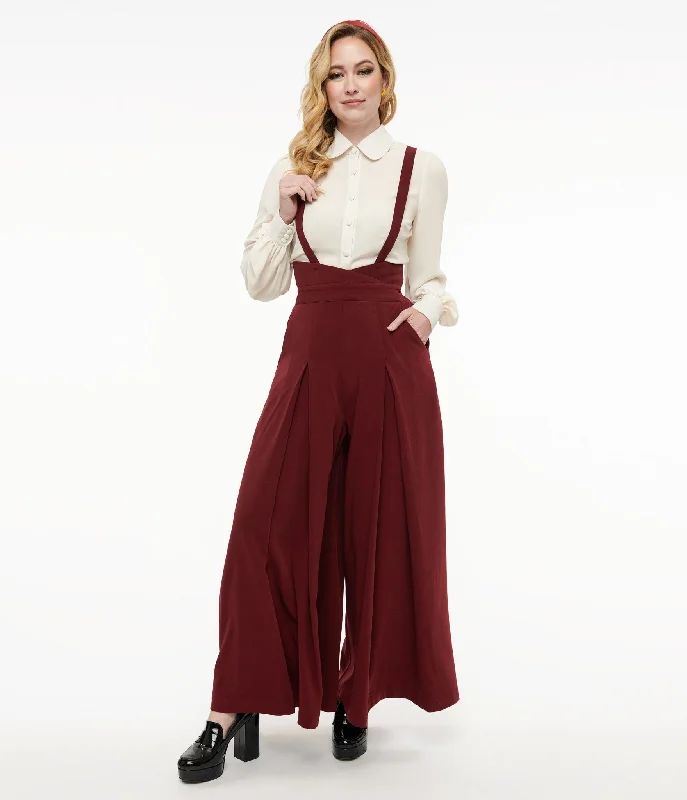 Fashionable Women's Wardrobe Voodoo Vixen 1950s Burgundy High Waist Suspender Pants