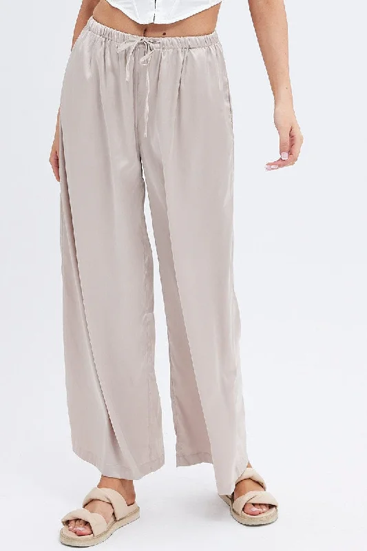 Affordable Fashion for Women Beige Wide Leg Pants High Rise