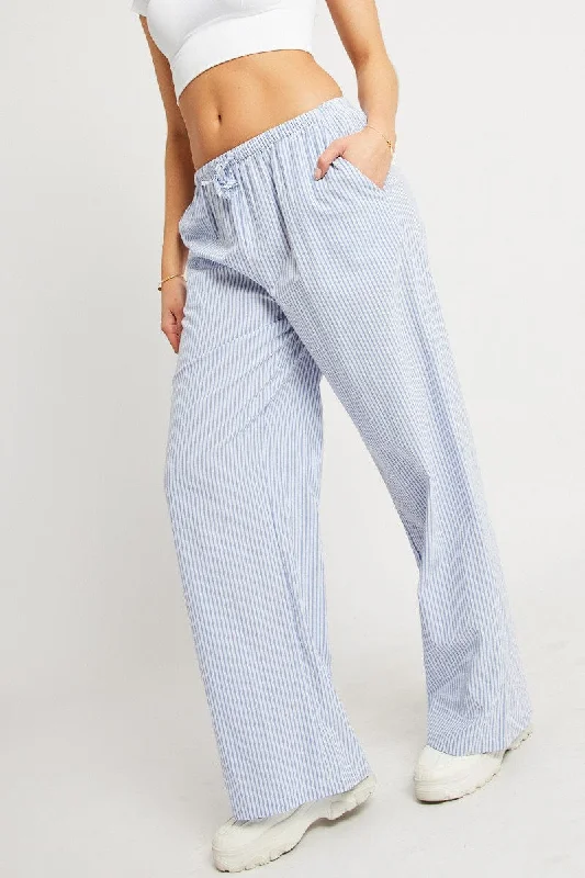 Versatile Wardrobe Essentials Blue Stripe Wide Leg Pants High Rise