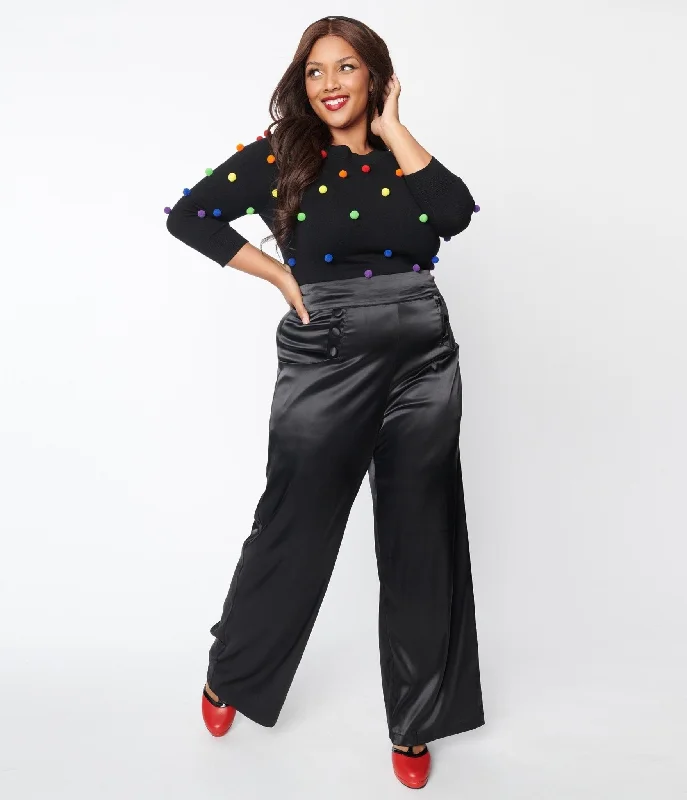 Limited Time Offers Unique Vintage Plus Size 1940s Black Satin High Waist Ginger Pants