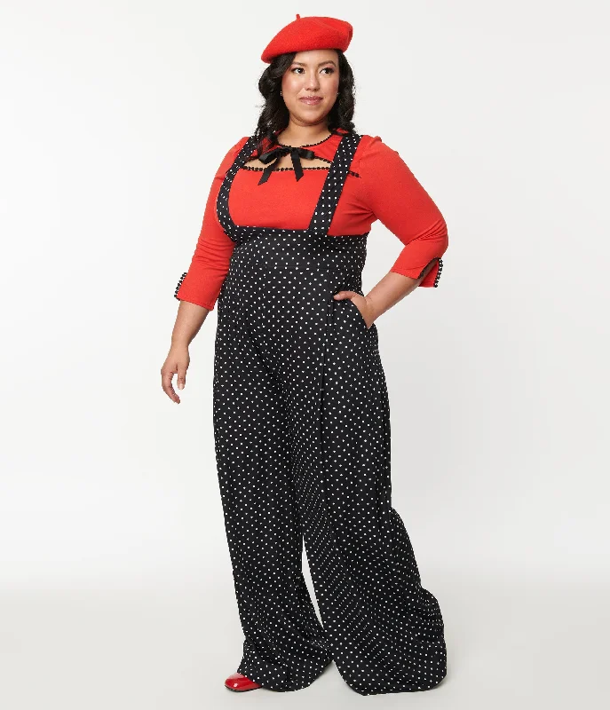 Crazy Discounts, Hurry Up Unique Vintage Plus Size Black & White Pin Dot Rochelle Suspender Pants