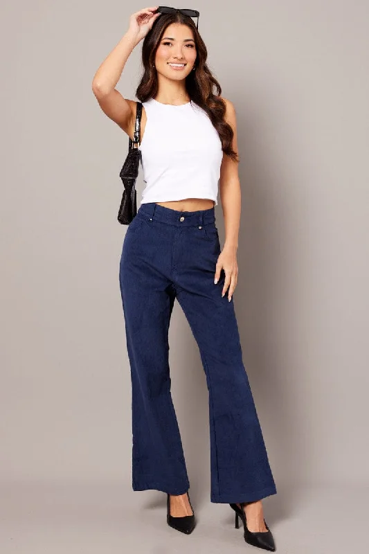 Don't Miss Out Blue Wide Leg Pants High Rise Corduroy