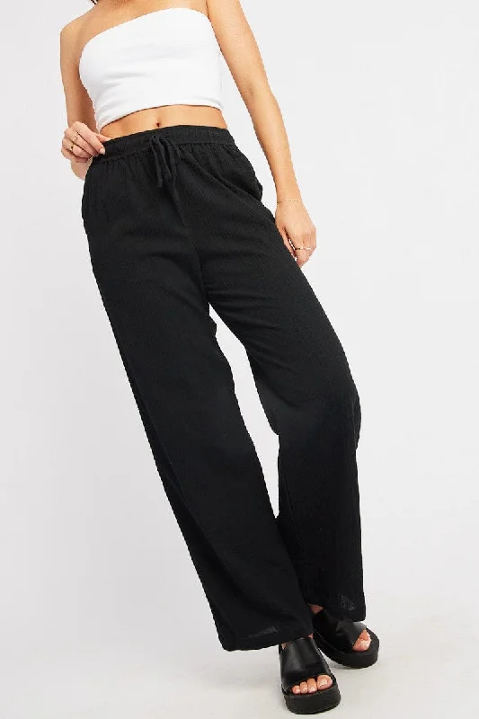 Seasonal Sale Black Wide Leg Pants High Rise