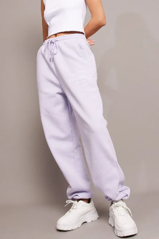 Rocker Chic Fashion Purple Track Pants High Rise