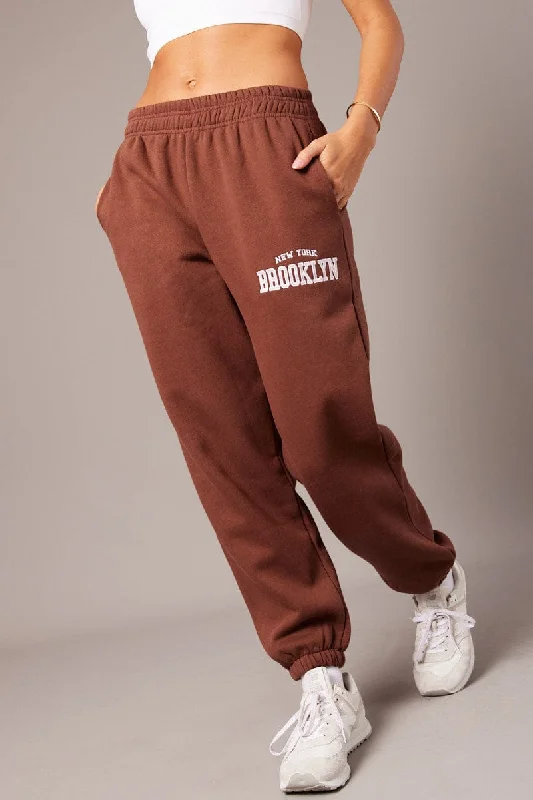 Versatile Wardrobe Essentials Brown Track Pants High Rise