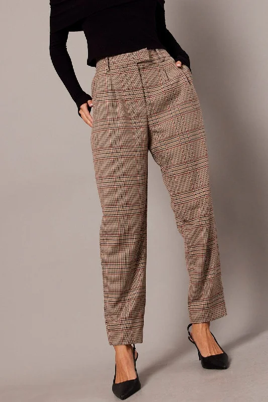 VIP Member Discount Beige Check Tapered Pants High Rise