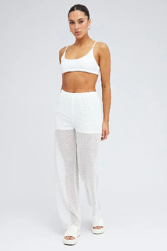 Stupidly Low Prices White Wide Leg Pants Elasticated Waist