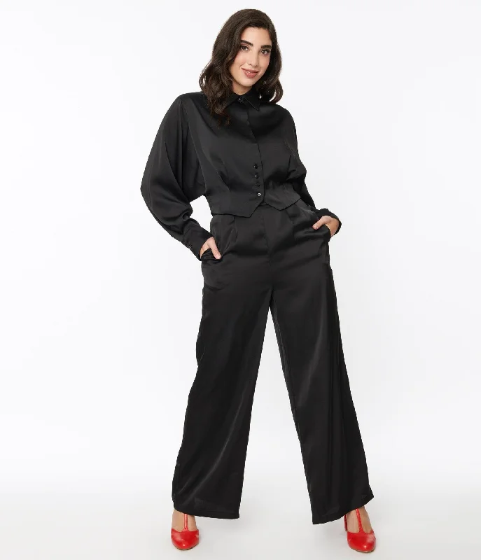 Seasonal Picks Black Satin Eva Suit Set