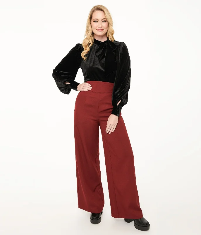 Premium Quality Garments Unique Vintage 1940s Merlot High Waist Pants