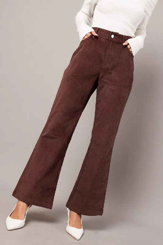 Women's Clothing Boutique Brown Wide Leg Pants High Rise Corduroy