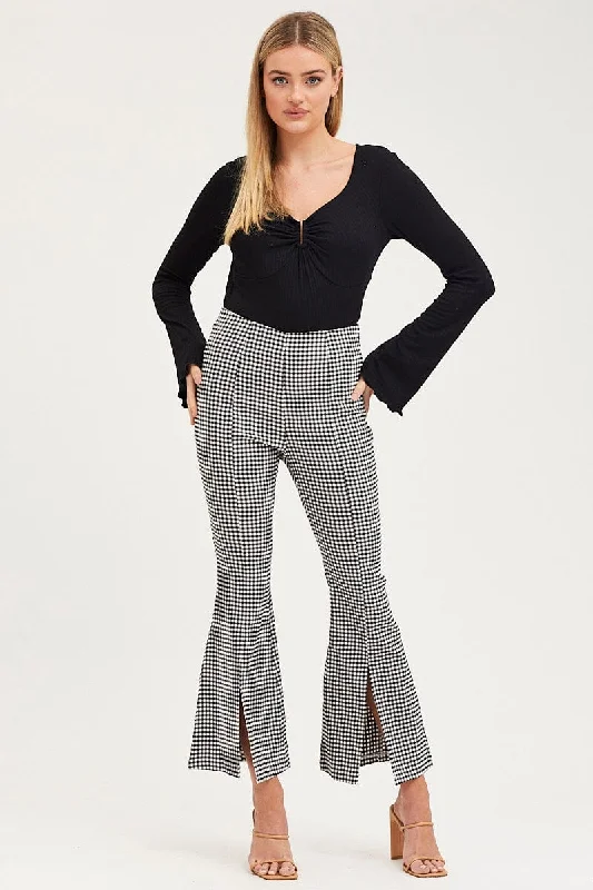 Casual Yet Stylish Separates Check Flare Pants High Rise Front Split