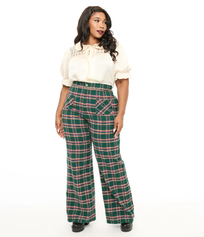 Fashion Sale Smak Parlour Plus Size 1960s Green & Red Plaid Wide Leg Trousers