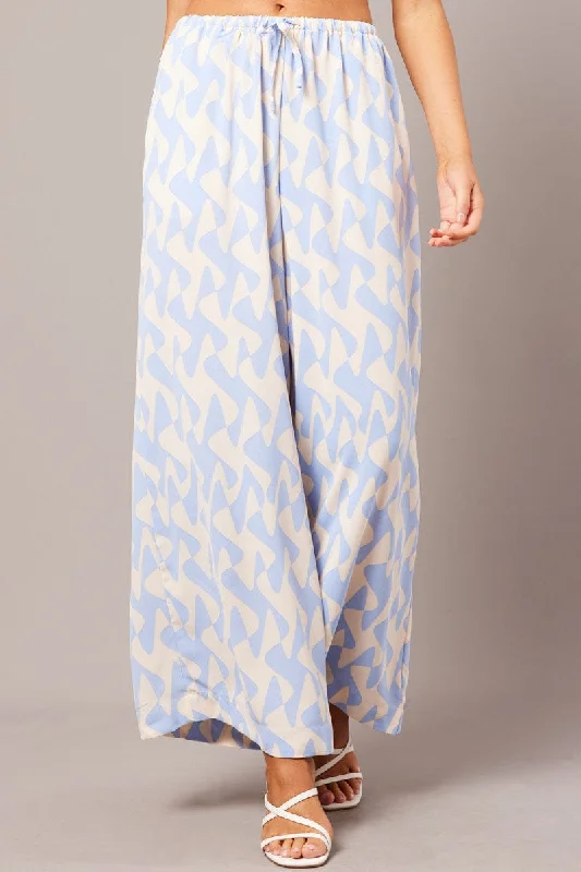 Current Trends Blue Geo Wide Leg Pants High Rise