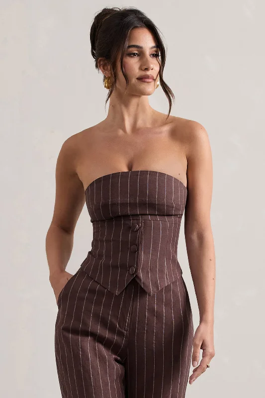 Vintage Fashion On Time | Chocolate Brown Pinstripe Tailored Bandeau Top