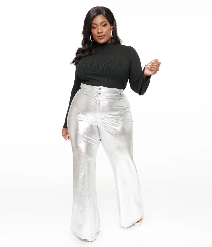 Fashion Forward Femininity Smak Parlour Plus Size 1960s Metallic Silver High Waist Flare Pants