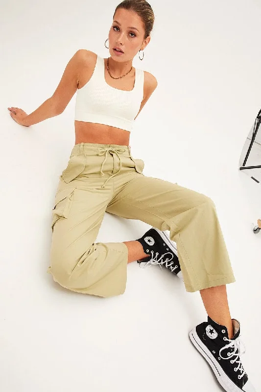 Discover Now Green Cargo Pants Relaxed Wide Leg