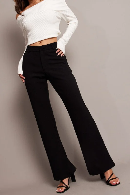 Chic Trends Unveiled Black Flare Leg Pants Mid Rise