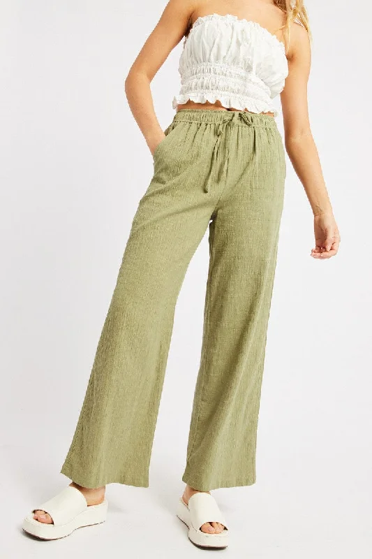 Seasonal Fashion Green Wide Leg Pants High Rise