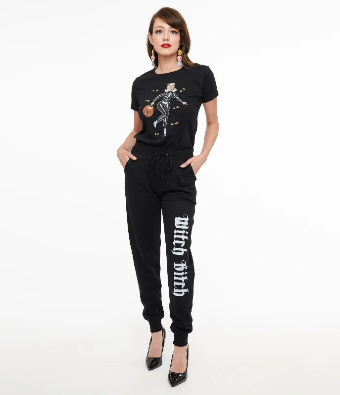 Women's Fashion Essentials Black Witch Bitch Fleece Sweatpants