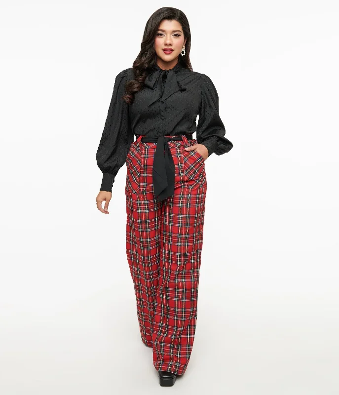 Break Fashion Norms Unique Vintage 1950s Red Plaid Wide Leg Trousers