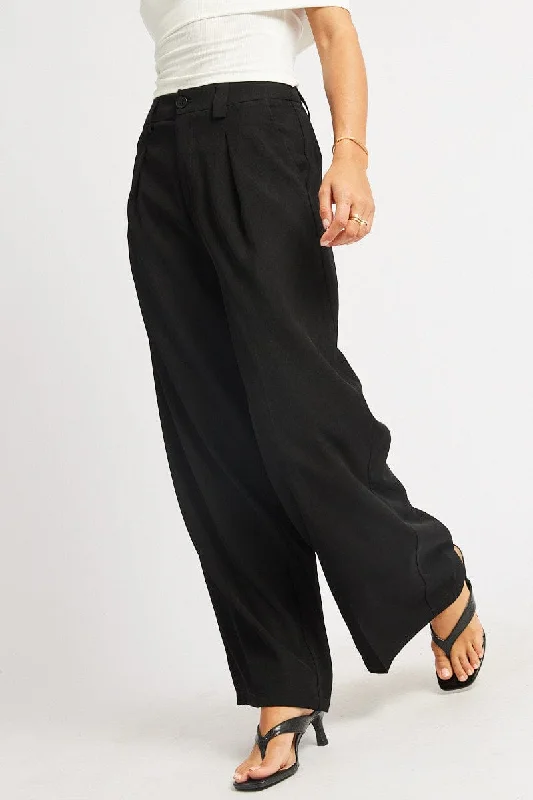 Trendy Fashion For Women Black Wide Leg Pants High Rise