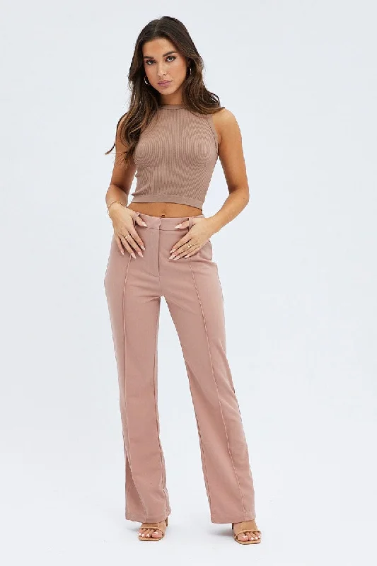 Outfits For Girls Brown Wide Leg Pants High Rise Workwear