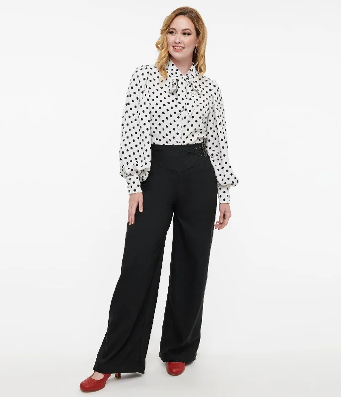 Trendy Street Style Attire Unique Vintage Black Double Belt Woven Pants