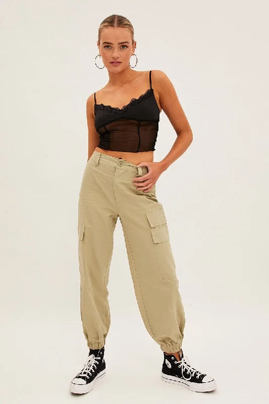 Hot Brand Discounts Green High Rise Wide Leg Cargo Pants