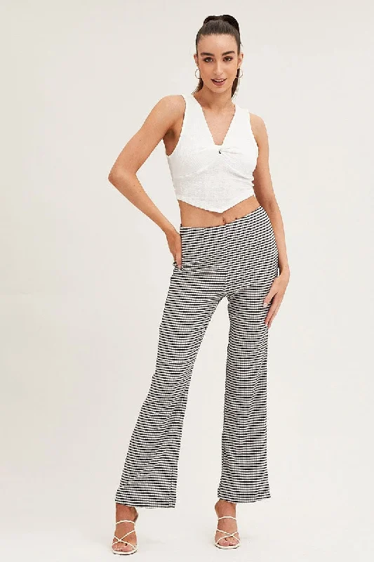 Chic And Edgy Check High Rise Pants Straight Leg