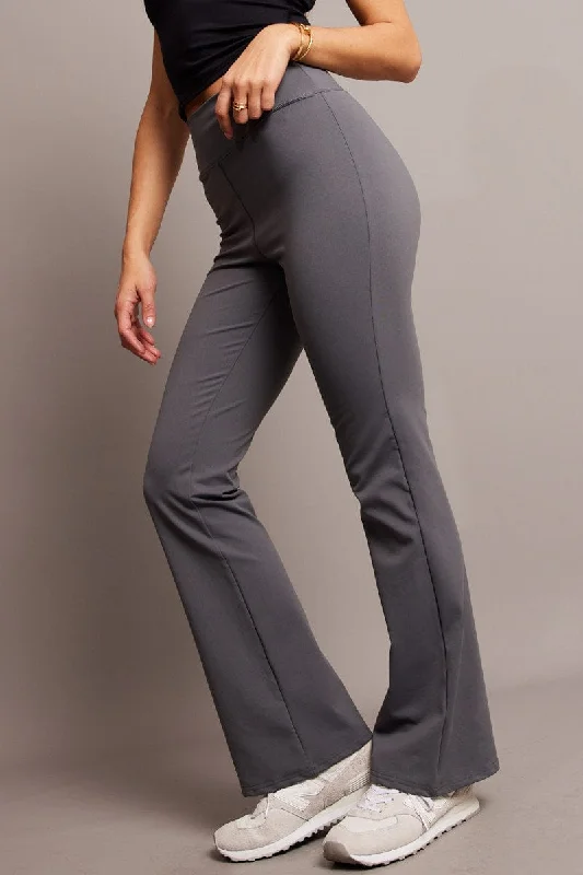 Women's High Street Fashion Grey Flared Leggings High Rise Pants