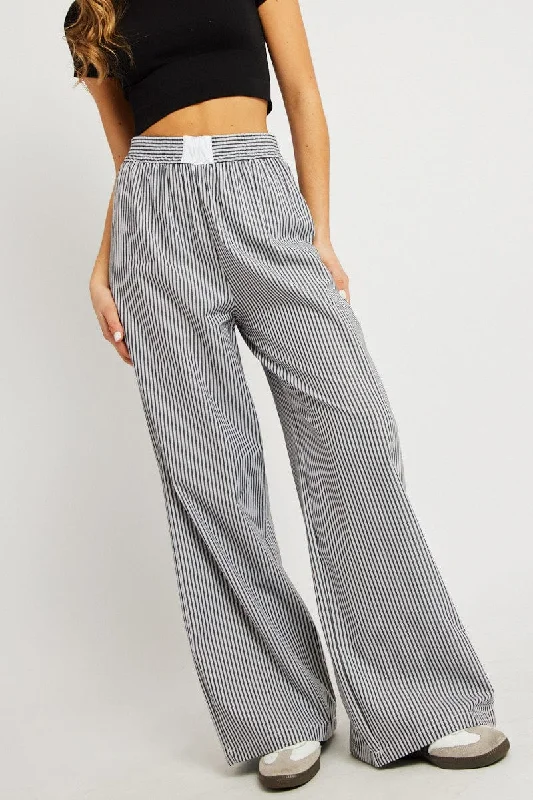 Unleash Your Style Grey Stripe Wide Leg Pants High Rise