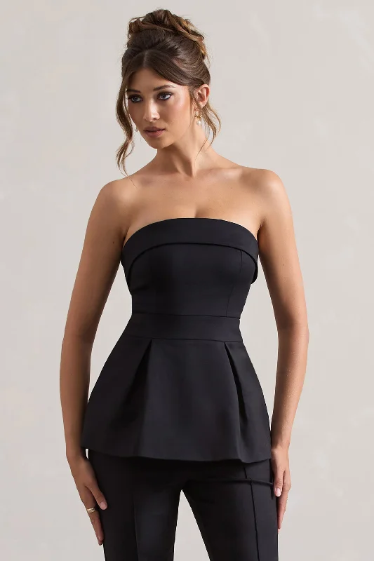 Sophisticated Style Arrow | Black Strapless Tailored Top