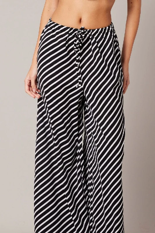 Extreme Clearance Deals Black Stripe Wide Leg Pants High Rise