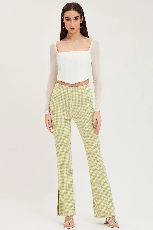 Casual Style for Busy Women Check Flare Pants High Rise