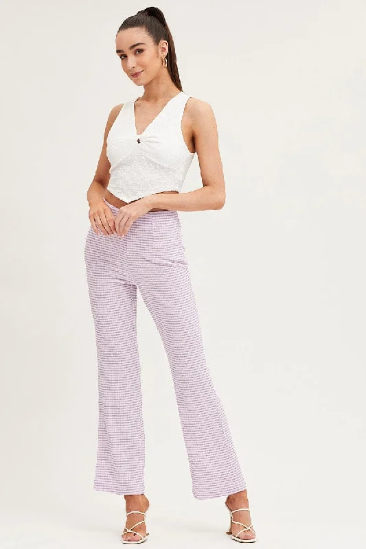 Fashion-forward Women's Clothing Check High Rise Pants Straight Leg