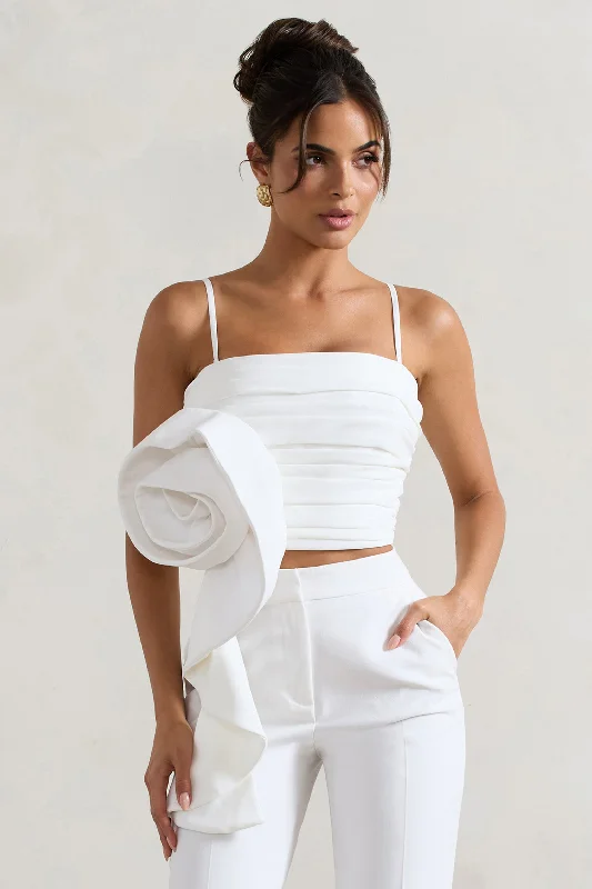 Best Online Boutiques For Women Whirlwind | White Strappy Top With Oversized Ruffle Detail