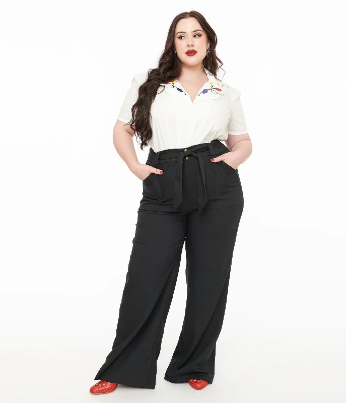 Versatile Wardrobe Essentials Unique Vintage Plus Size 1950s Black Wide Leg Trousers