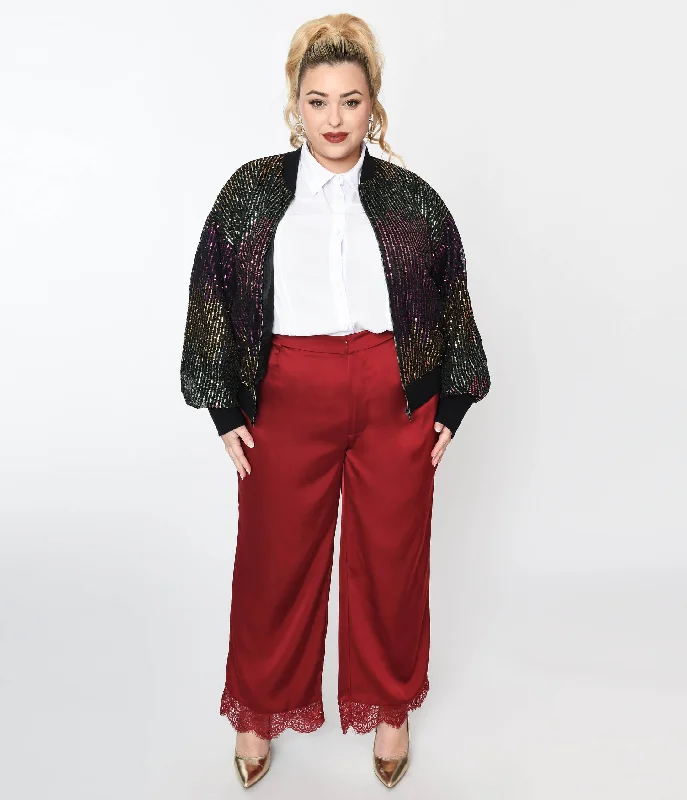 New Styles Just In Burgundy Satin & Lace Trim Mathilde Pants